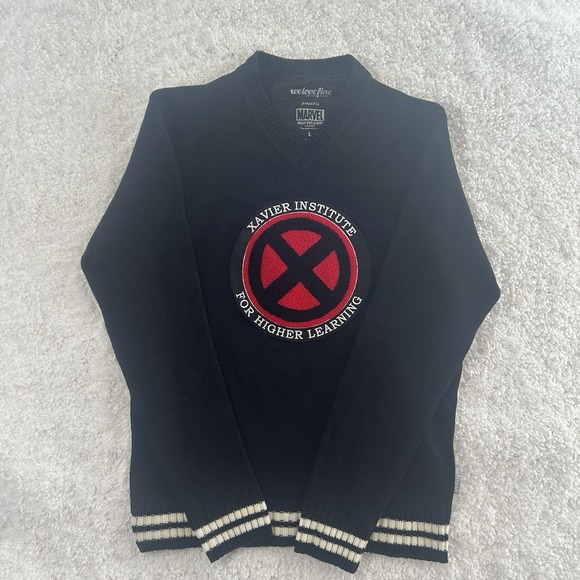 Marvel X-Men Xavier Institute Sweater Navy Comic Book Knit Pullover - Picture 5 of 13